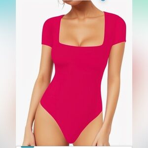 NWT Vibrant Pink Women's Square neck Bodysuit medium